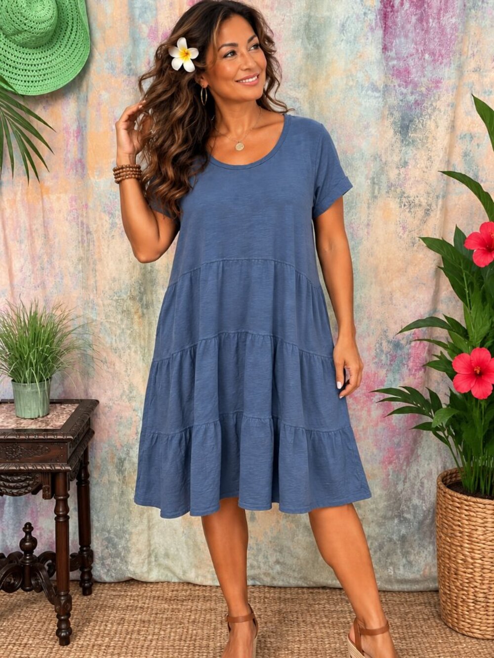 📌Time and Tru Short Sleeves Tiered Cotton Shirt Dress